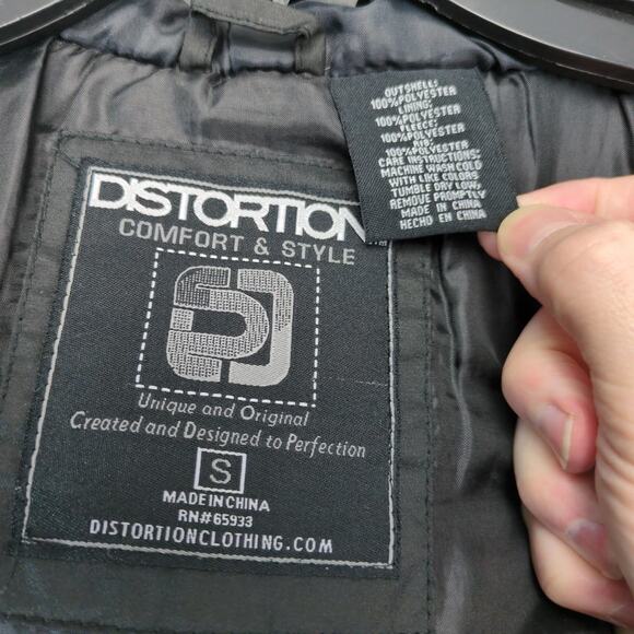 Distortion Black Puffer Jacket Men's S Knit Sleeves Hood Pocket Full Zip Grunge - Picture 4 of 10